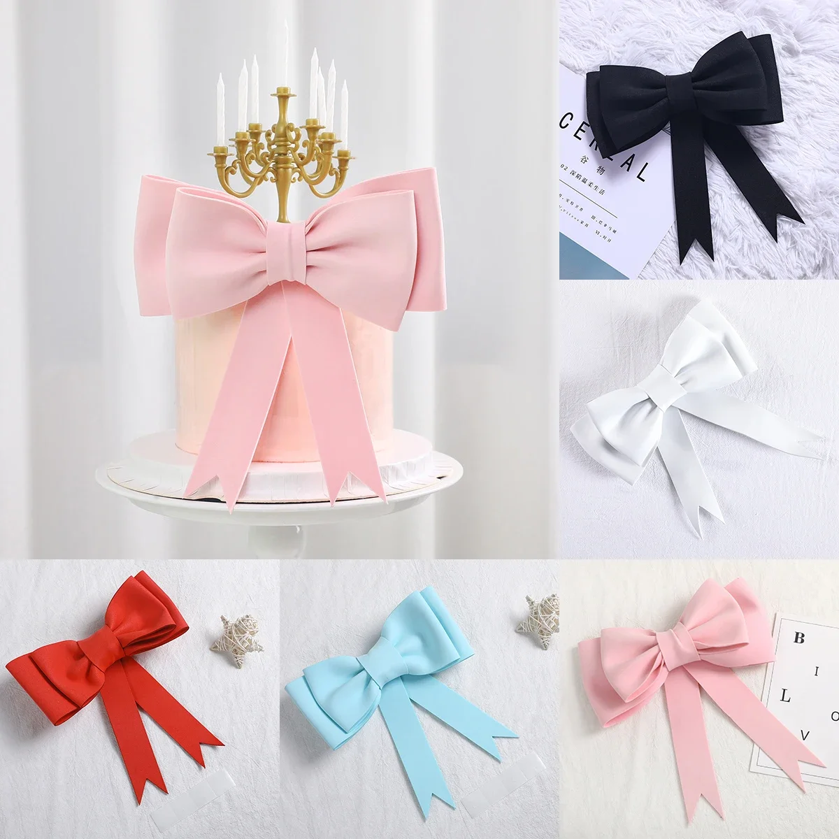 Fashion Big Foam Bow Cake Topper Girl's Happy Birthday Wedding Cake Decoration Prince Baby Shower Valentine's Day Party Supplies