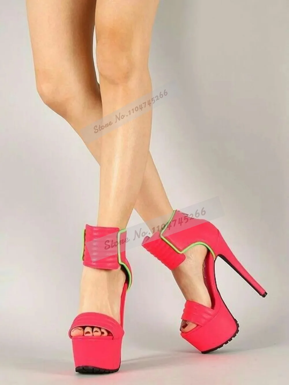 Sandali con tacco alto a righe in pelle opaca rosa rossa Sandali con plateau a fascia larga con cerniera Scarpe eleganti con punta aperta Décolleté da banchetto gladiatore