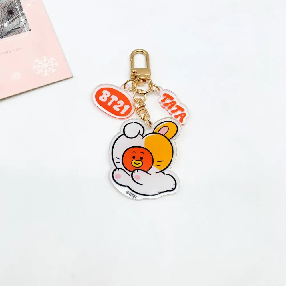 5Cm Kawaii Bt21 Small Animal Acrylic Double-Sided Keychain Knapsack Pendant Cartoon New Series Doll Bag Pendant Birthday Gift