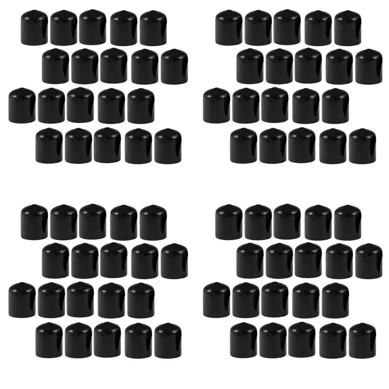 A93E-80Pcs Rubber End Caps 19Mm ID PVC Round Tube Bolt Cap Cover Screw Thread Protectors Black