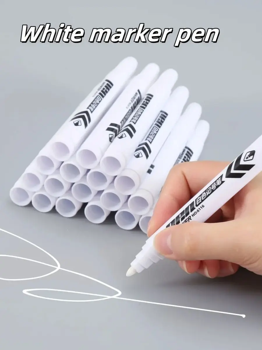 6-teiliges weißes Marker-Set – hochwertige, wischfeste Tinte auf Ölbasis, mittlere Spitze für Kunststoff-, Glas- und Metalloberflächen, permanenter Marker