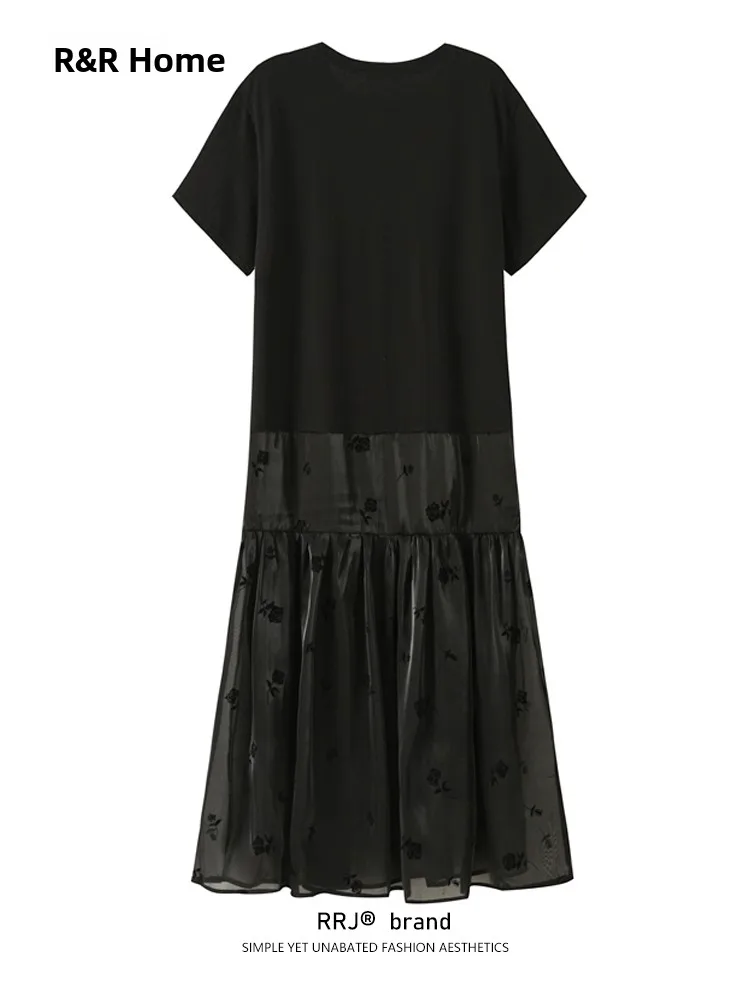 T-shirt Long à nœud d'été pour femmes, taille ample, épissage ort Sve, mélange de coton, jupe gâteau coréenne