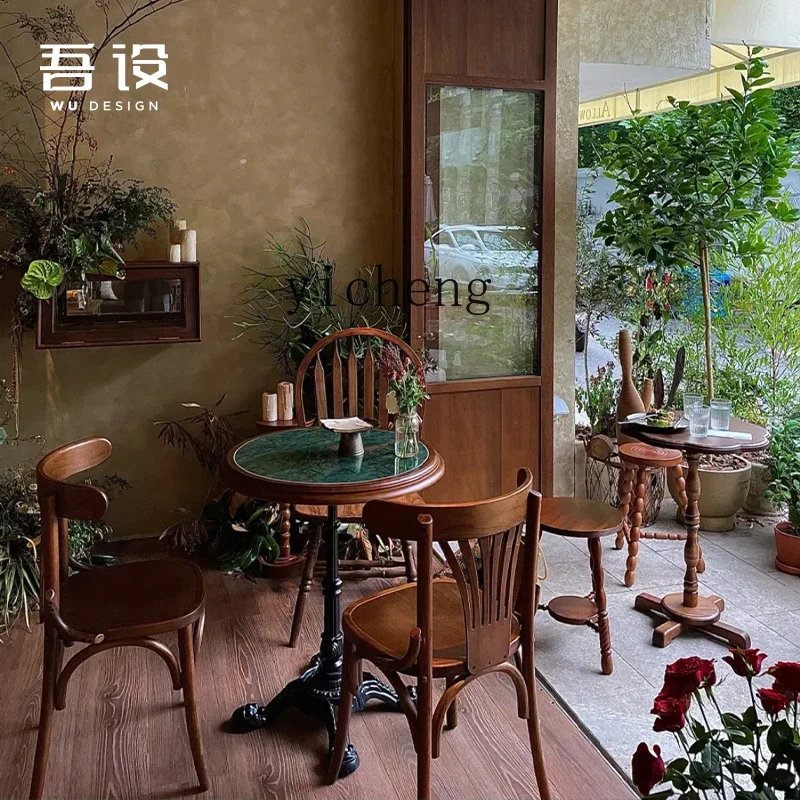 l2 retro marble solid wood dining table and chairs coffee shop B & B home hotel Chinese and Western restaurant