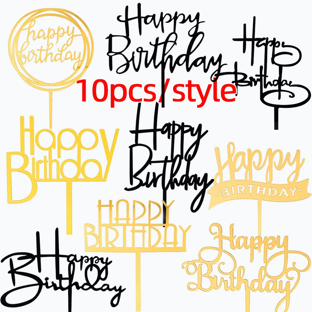 10 Pcs/set Wholesale Acrylic Cake Top Card Insert Letter Insert Birthday Arrangement Card Baking Cake Decoration Ornaments