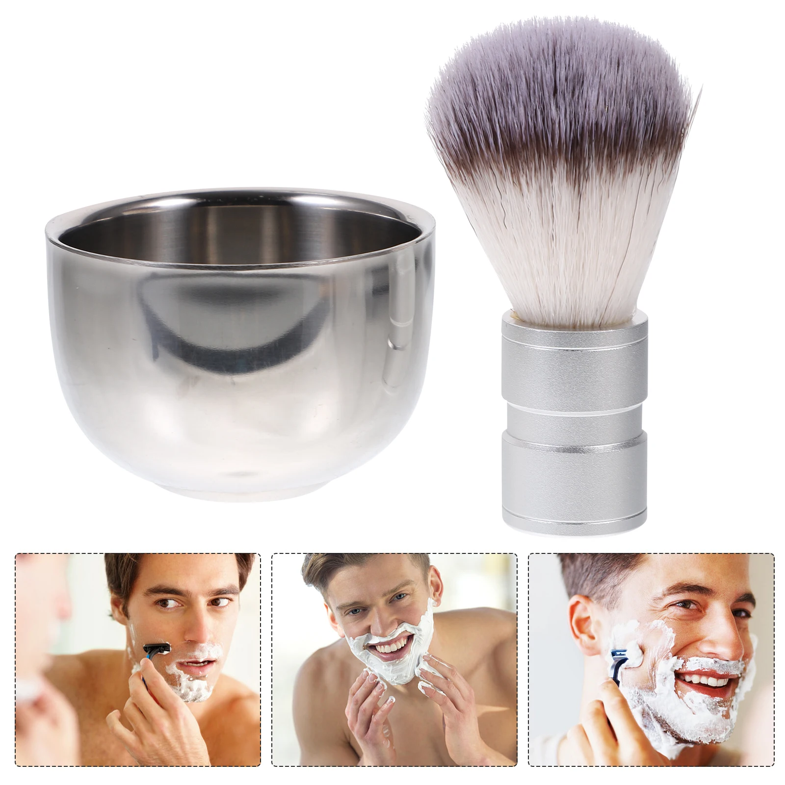 

Brush Bowl Set Nylon Hair Shaving Brush Double Layer Stainless Steel Shave Mug For Beard Softening Lather Distribution