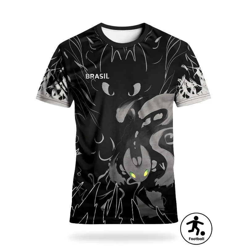 Brasilianisches Herren-Fußballtrikot & Bequemes Rundhals-Sport-T-Shirt für Jugendliche mit Drachen-Print für Fußballtraining