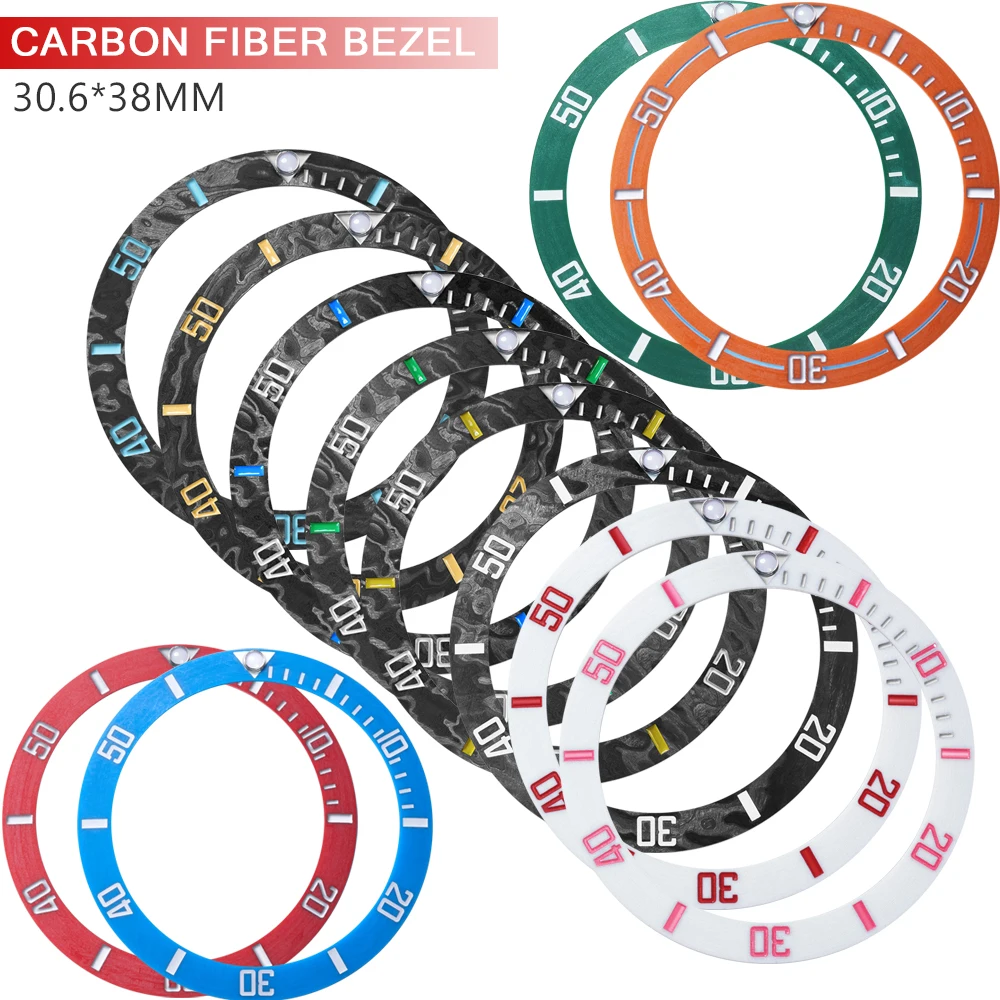 Top Carbon Fiber Bezel Inserts 30.6mm*38mm Modification Watch Case Ring Parts Matte Black Slopping Bezel 38MM 12 Colors