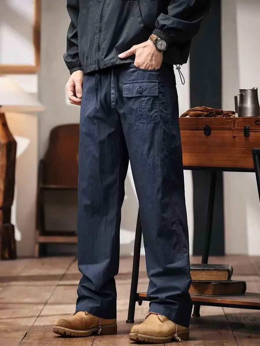 

Американские повседневные брюки, мужские летние новые широкие брюки, прямая рабочая одежда, брюки, свободный крой, молодежная энергия