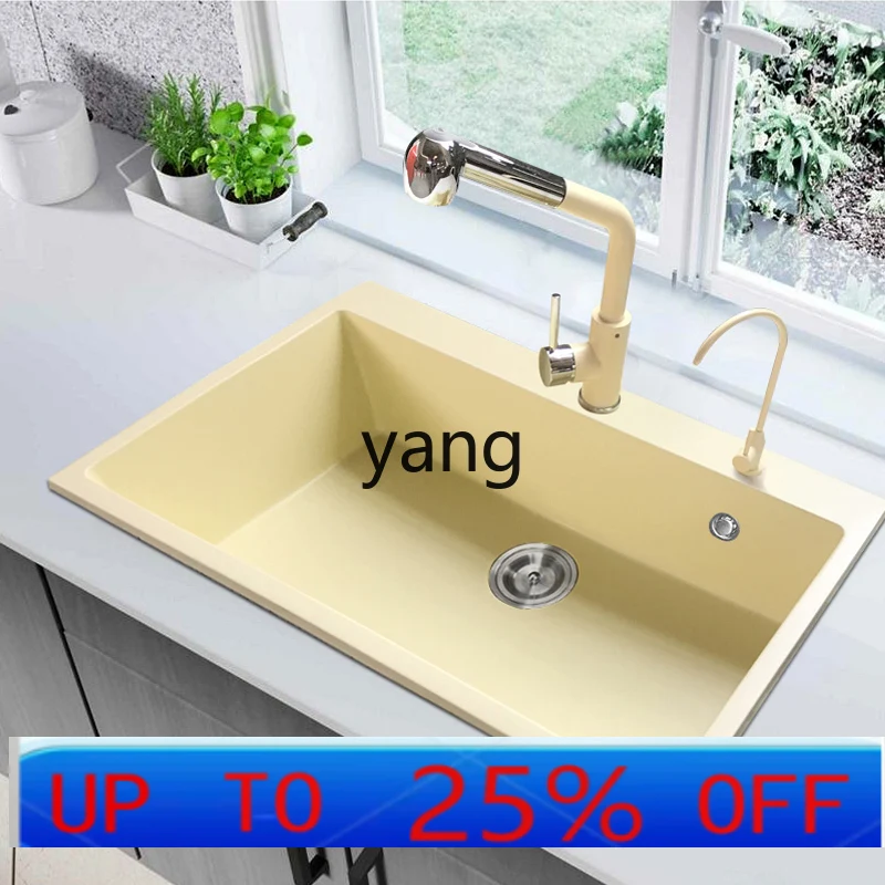 YJQ  quartz stone large single slot kitchen color vegetable basin sink
