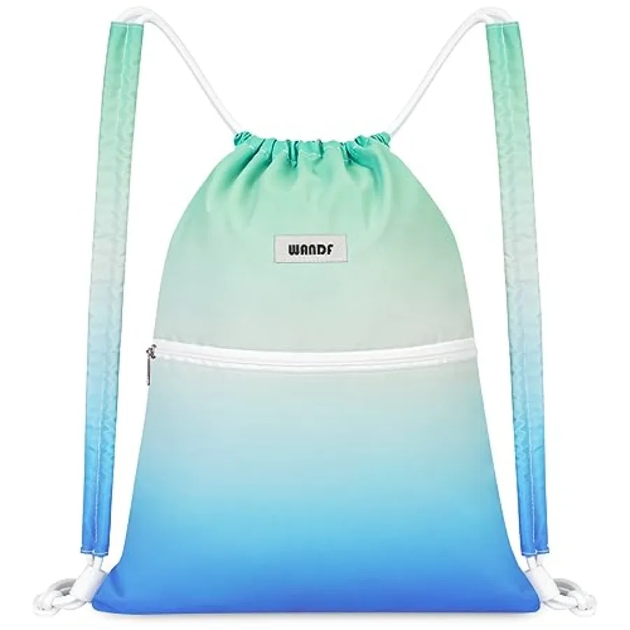 Mochila con cordón para deportes, bolsa de gimnasio con hombreras, bolsa con cordón resistente al agua, bolsa con cordón para mujeres y hombres, gradiente azul-verde