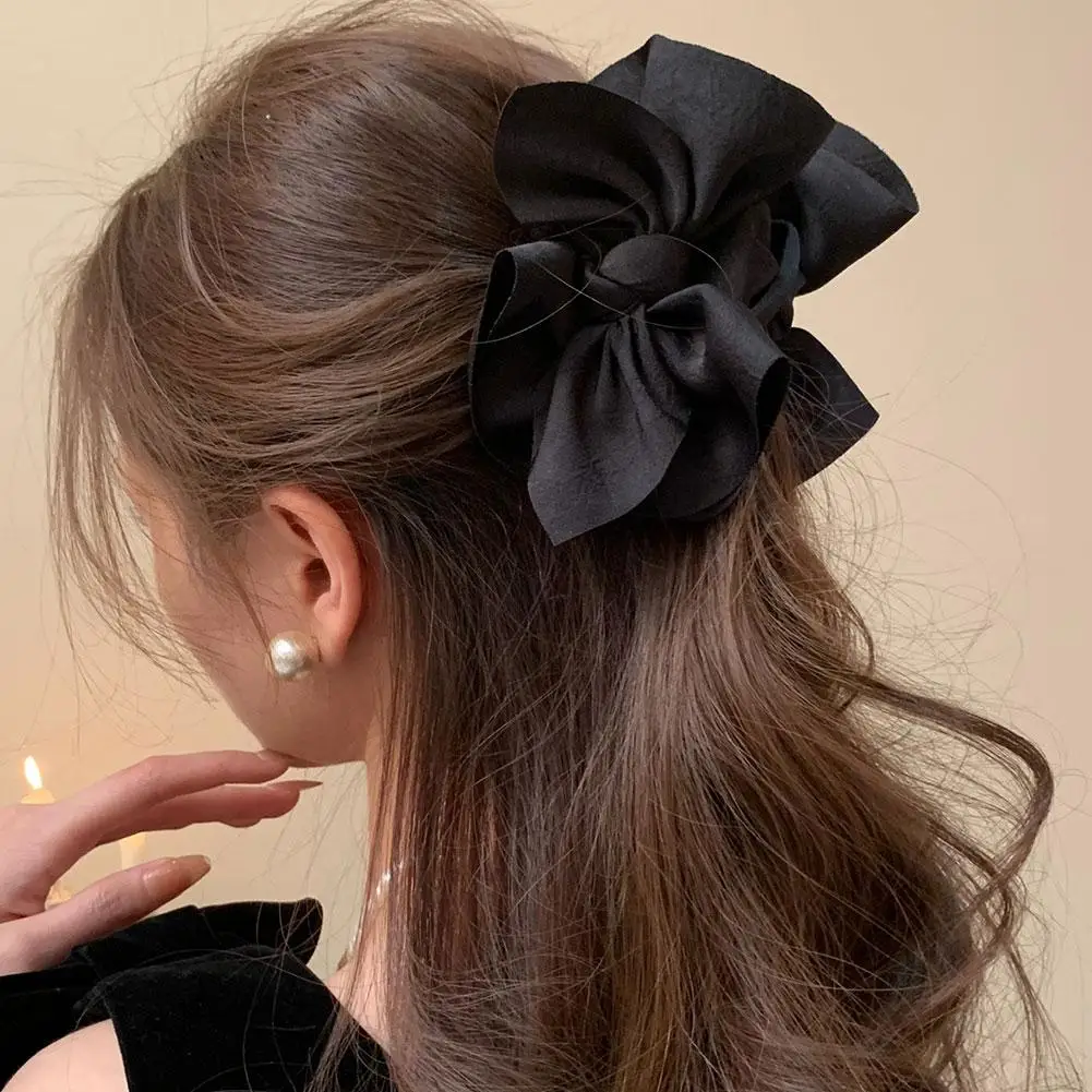 

Large Black Satin Bow Hair Claw Clip for Women Elegant Ribbon Design Hair Accessories for All Hair Types