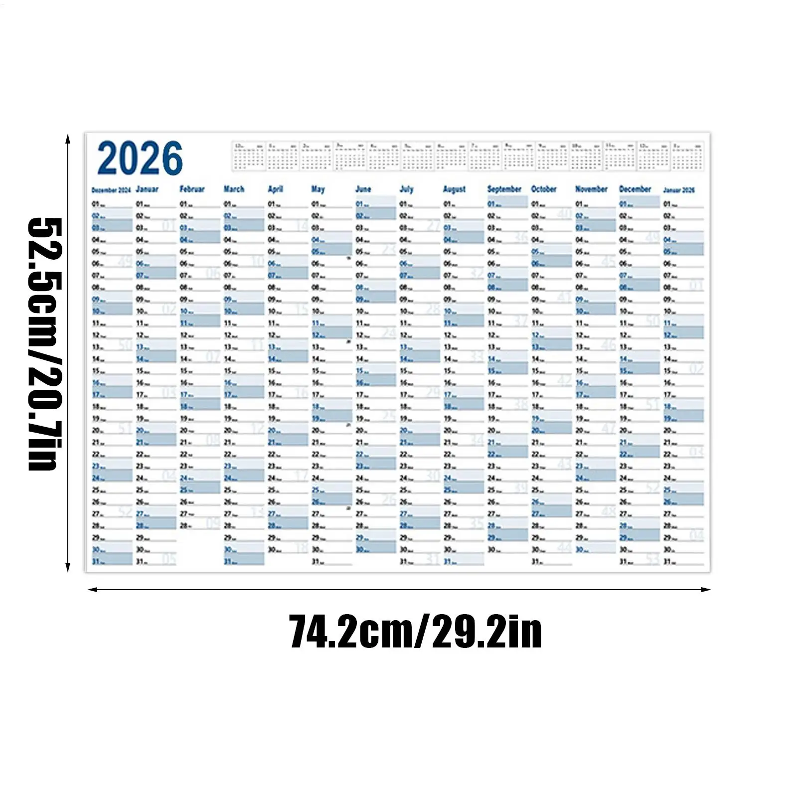 ปฏิทิน 365 วัน ปฏิทินวางแผนรายปี ปฏิทินปี 2026 ปฏิทินวางแผนขนาดใหญ่สำหรับห้องเรียน ห้องออกกำลังกาย โครงการ และที่ทำงาน