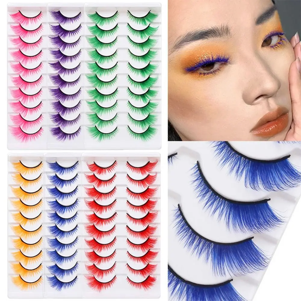 10 Pairs Dramatic Look Colored Lashes Soft Fluffy Red Green Pink Blue Yellow Fox Eye Lashes Colorful Eyelash Extension