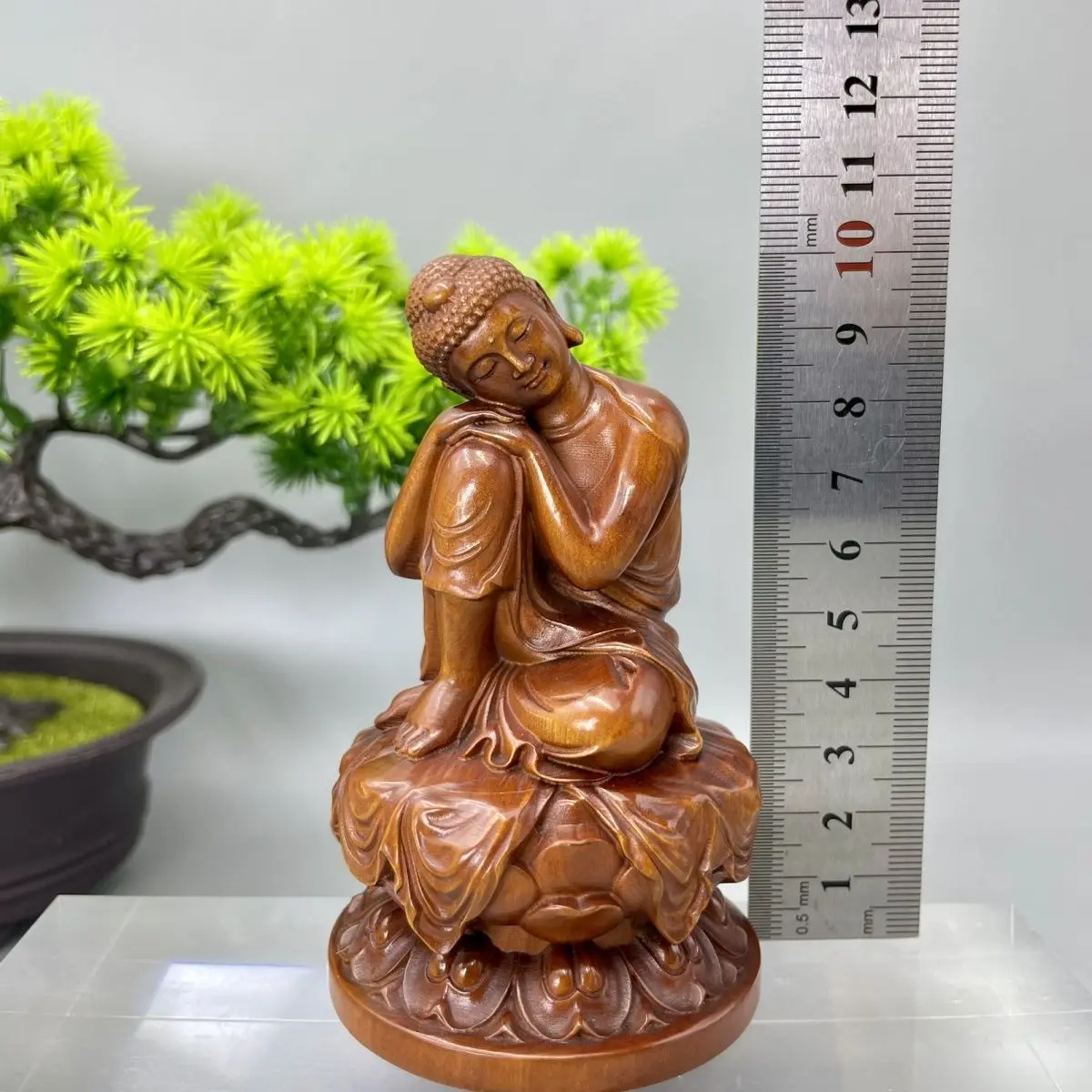 Statue de bouddha Tathagata en bois sculpté à la main, figurine de contemplation, ornements de bureau, décoration de la maison
