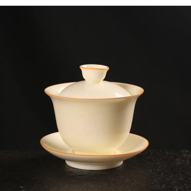 Kiln open teacup Single tea porcelain three gaiwan manual ceramic kung set