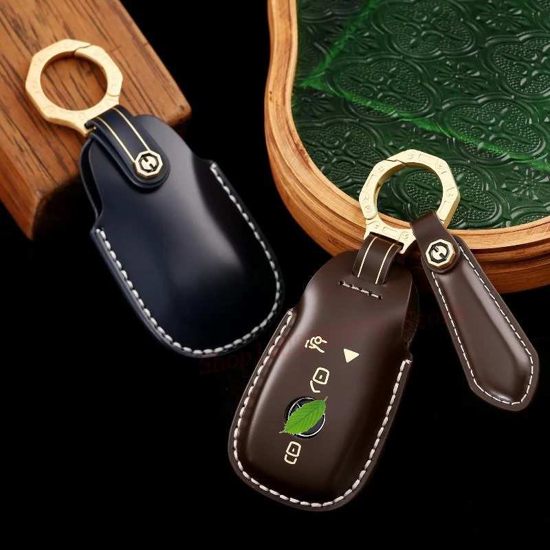 

Personality Genuine Leather Key Case Cover Protective Bag For Mercedes Benz E300L C260 GLC GLA200 EQC350 GLE 2022 Car Accessory