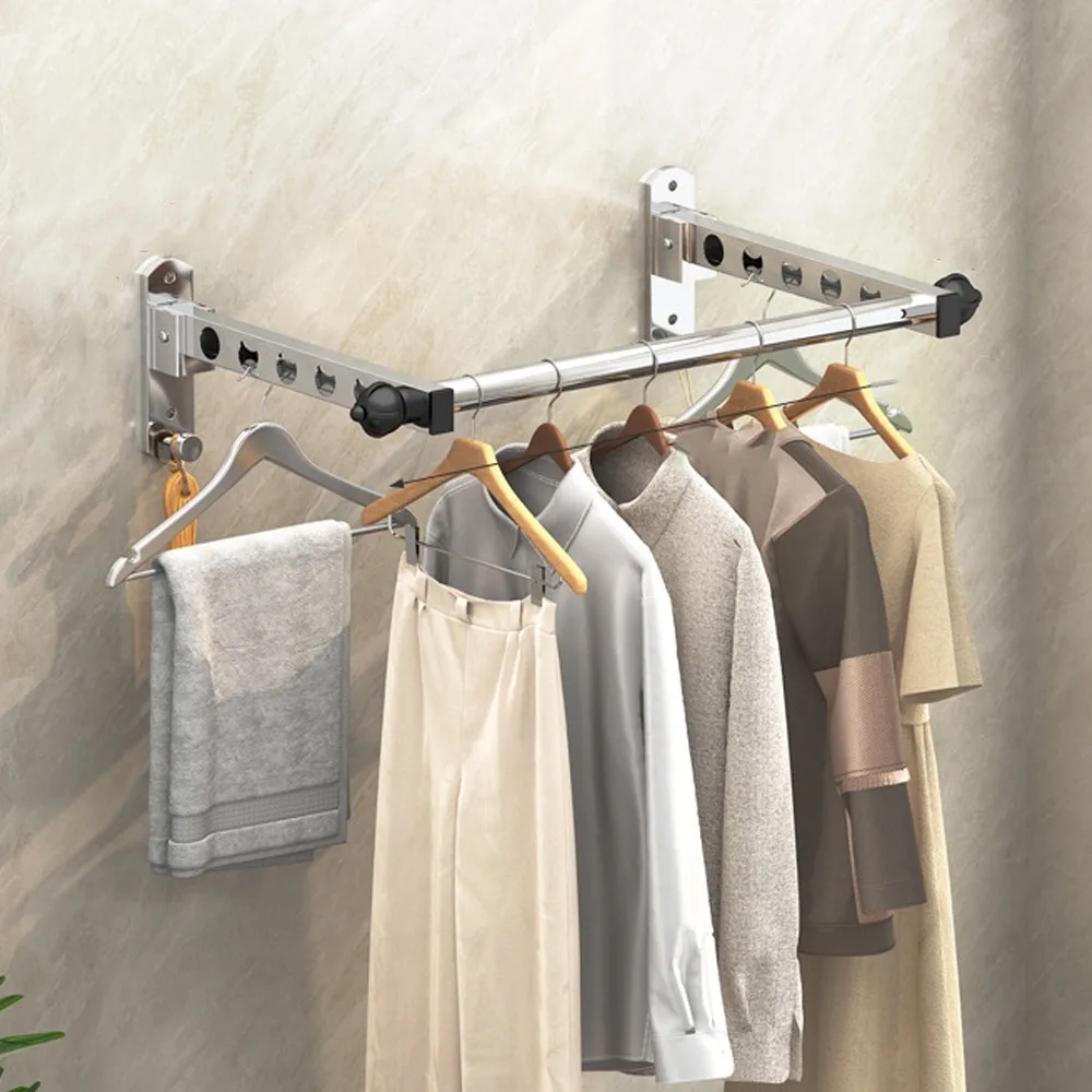 

6/8/10 Holes Wall Mounted Clothes Hanger Non-Punching Stainless Steel Drying Rack Foldable Space Saving Clothes Drying Hanger