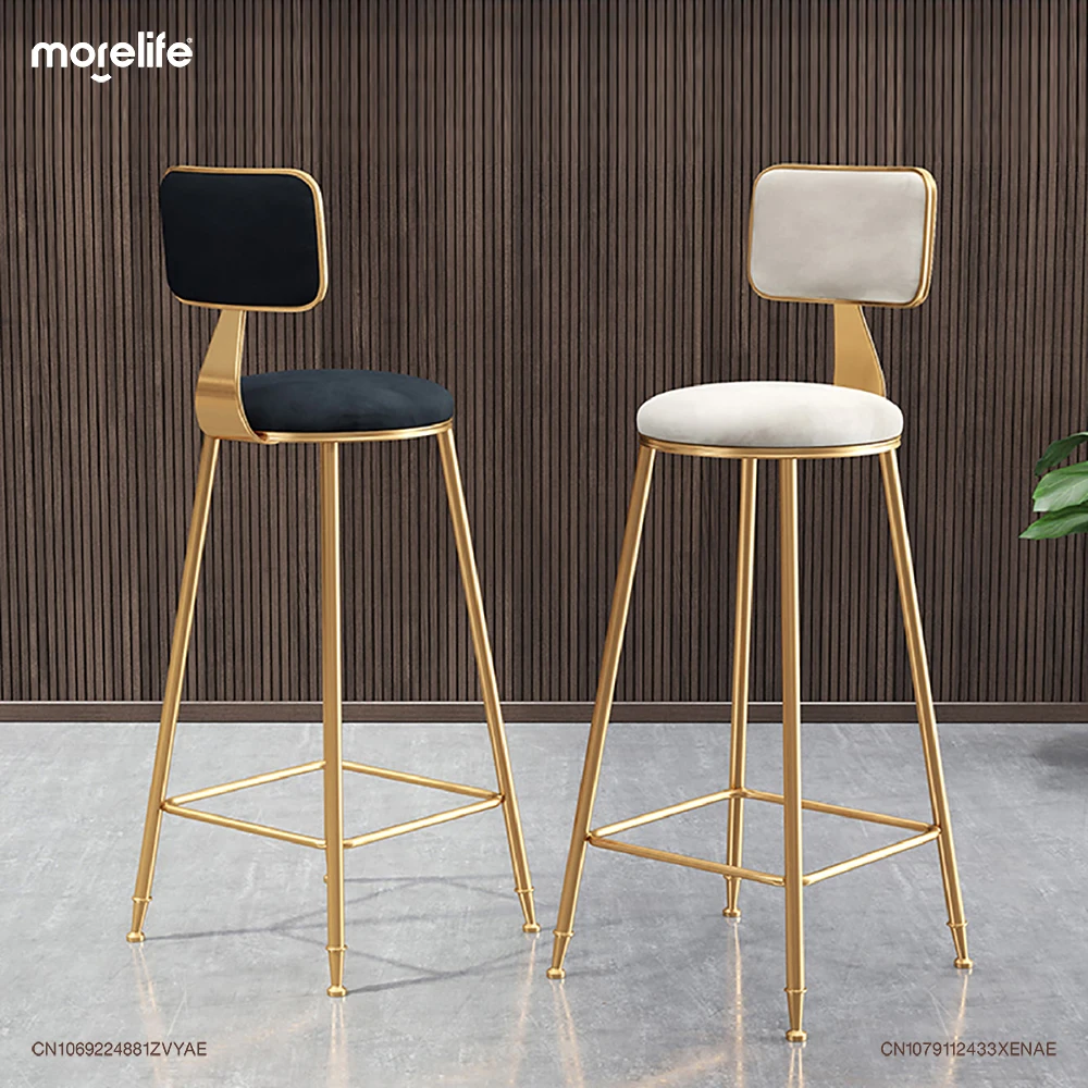 Chaises de Bar en Velours à Jambes Dorées de Style Nordique, Tabouret de Comptoir Minimaliste et Moderne, Dossier de Table d'Île de Restaurant