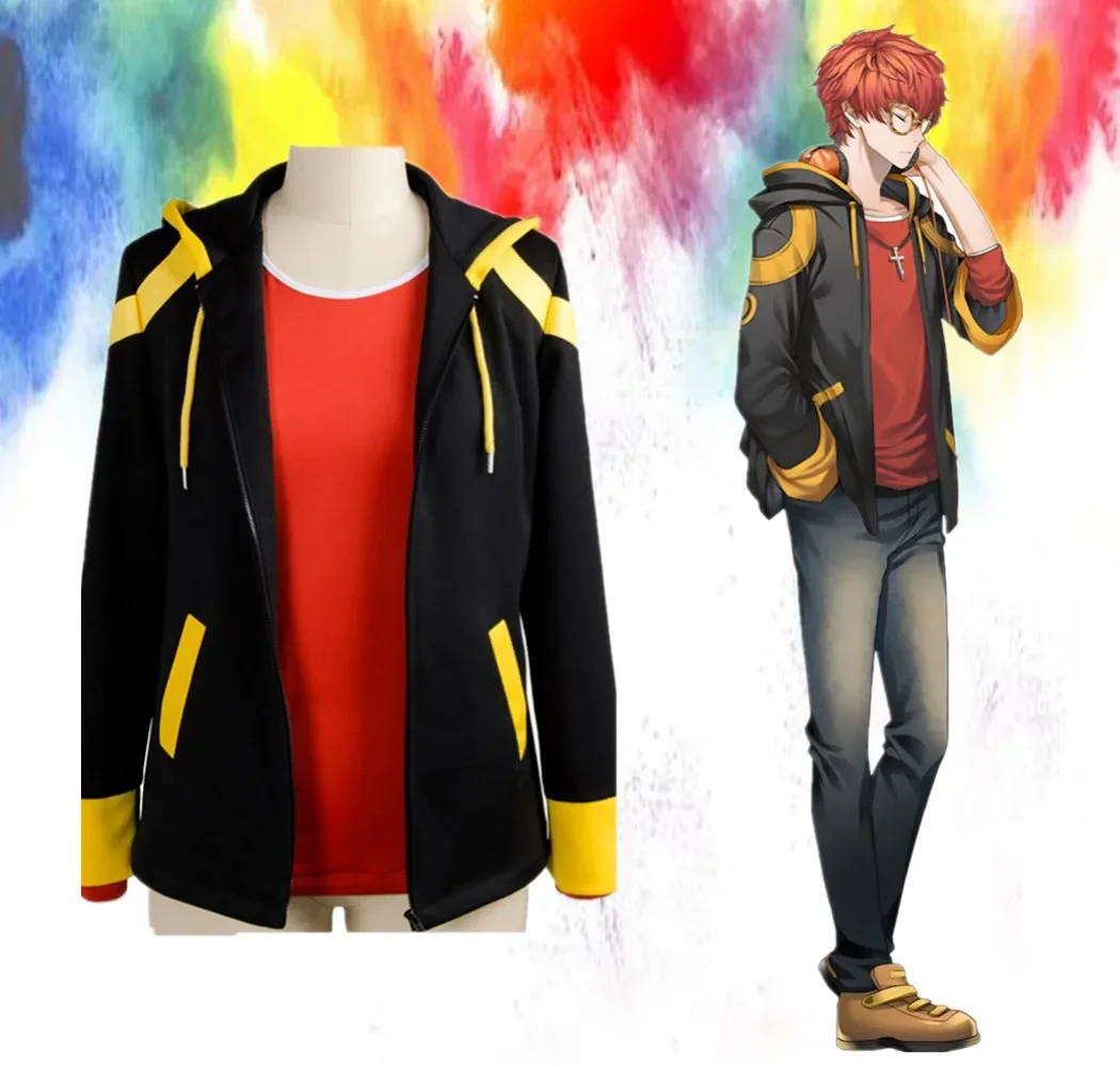 

707 Cosplay Costume Mystic Messenger Saeyoung Choi Cosplay Zipper Jacket Luciel Seven Hoodies 707 Red T-shirt Short