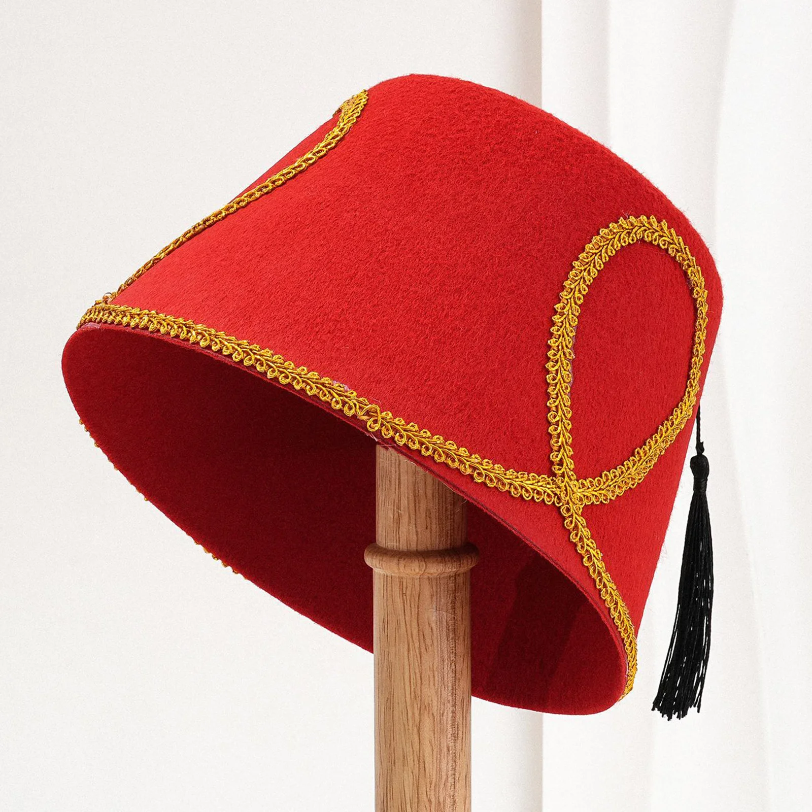 Turkish Hat Headwear with Gold Trim Breathable Tassels Tarboosh Fez Hat Moroccan Hat for Halloween Cosplay Costume Accessories view 5