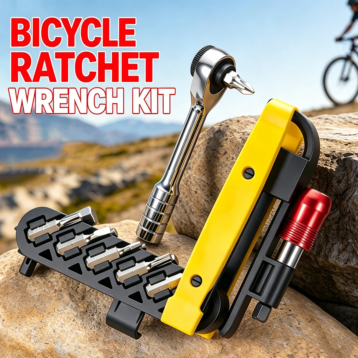 Portable Motorcycle Bicycle Ratchet Wrench Kit Multifunction MTB Road Bike Repair Tool Set With Tire Levers Pump Screwdriver