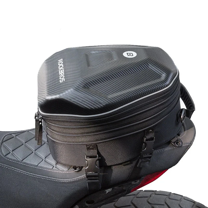 Motorcycle Back Seat Bag Waterproof Helmet Bag Carbon Fiber Texture Hard Shell Travel Storage Luggage Rider Backpack & Raincover