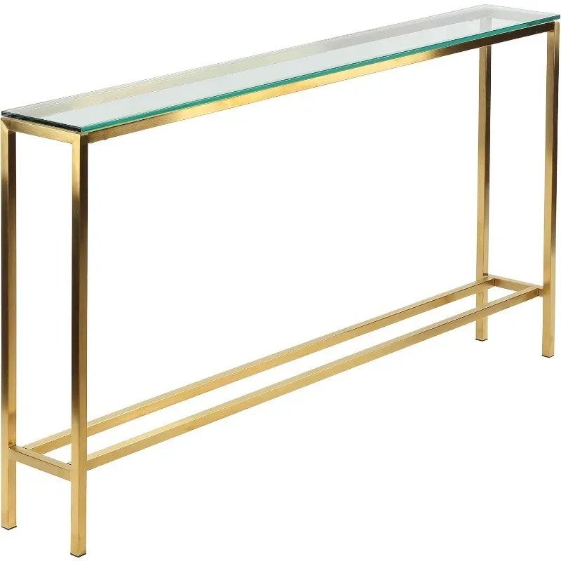 

Juan Console Table, Skinny 56" x 8", Brushed Gold Color with Clear 10mm Glass,CH-AT656930