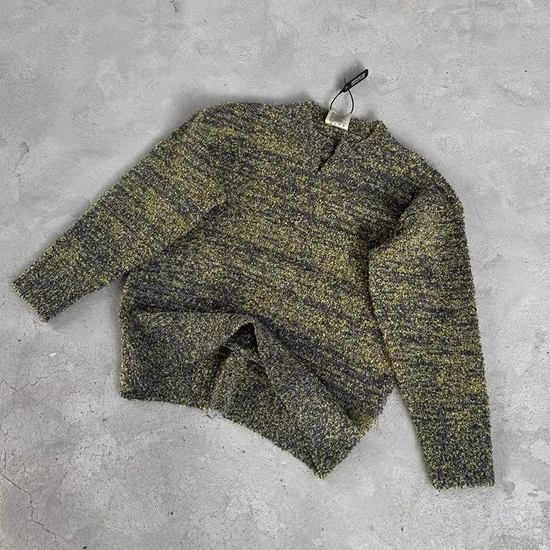 

Мужская толстовка оверсайз в американском ретро-стиле с V-образным вырезом, вязаная, повседневная, для уличной моды, зимняя верхняя одежда, свободный крой, длинный рукав