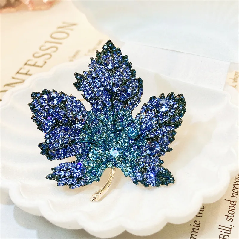 Trendy Red Maple Leaf Metal Brooches For Women Men Crystal Plant Brooch Party Birthday Winter Jewelry