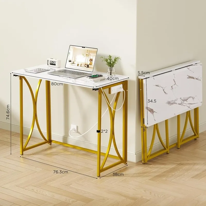 مكاتب كمبيوتر محمولة قابلة للطي مع منافذ USB، طاولة كمبيوتر محمول مدمجة لتوفير المساحة للاستخدام المنزلي والمكاتب