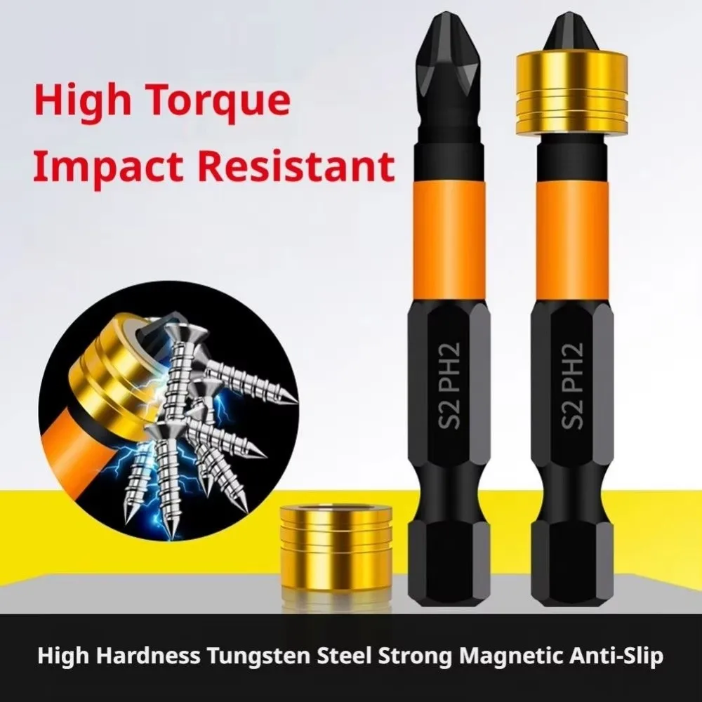 6/10Pcs Hex Shank Magnetic Screwdriver Bits 50mm Length S2 Alloy Steel Phillips Screw Bit Magnetic Positioning Depth Stop Collar
