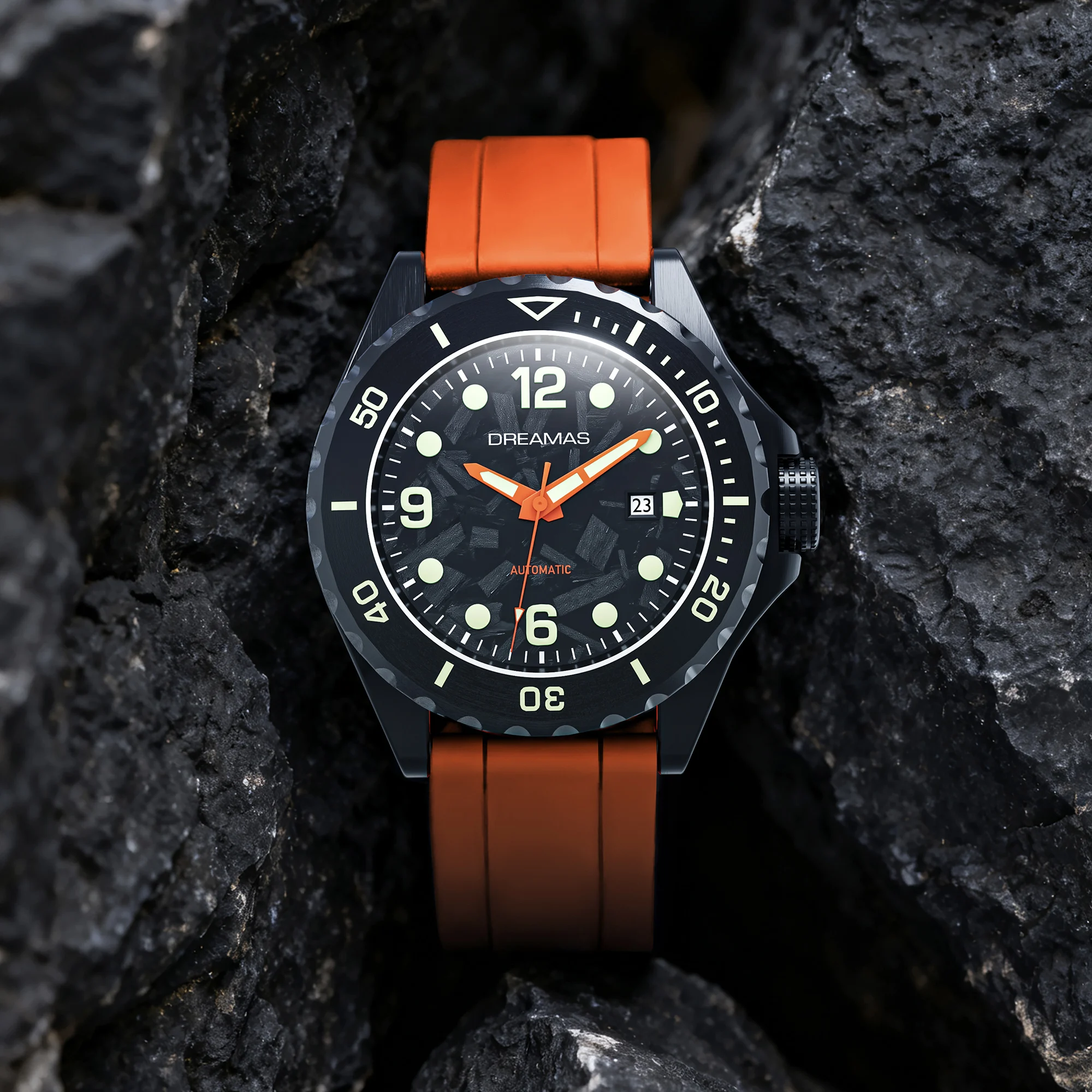 DREAMAS ساعة ميكانيكية للرجال سبائك التيتانيوم ساعة غوص سويسرية ثلاثية الأبعاد سوبر مضيئة 500 متر مقاوم للماء ساعة أوتوماتيكية DMS5050