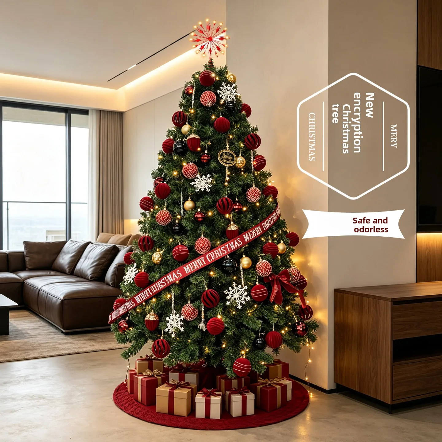 Christmas tree high-end encryption living room luminous simulation 2026 new ornaments Christmas decorations atmosphere layout