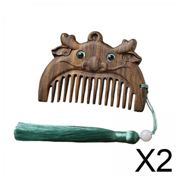 

Зеленая сандаловая расческа с короткими тонкими зубьями, мультяшная расческа ручной работы, маленькая деревянная расческа для укладки волос для девочек и женщин