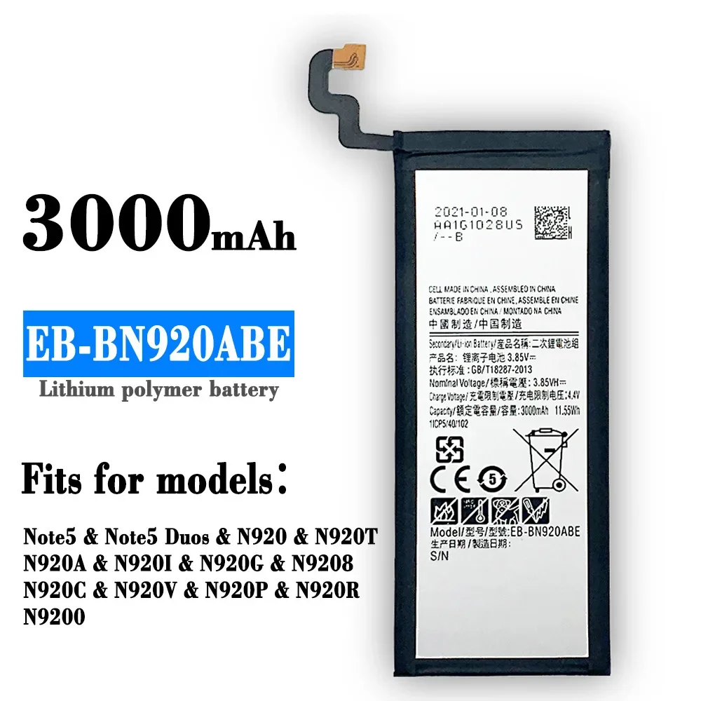 EB-BN920ABE 3000mAh Battery For Samsung Galaxy Note 5 N9200 N920T N920C N920P Note5 SM-N9208 Mobile Phone +Tools