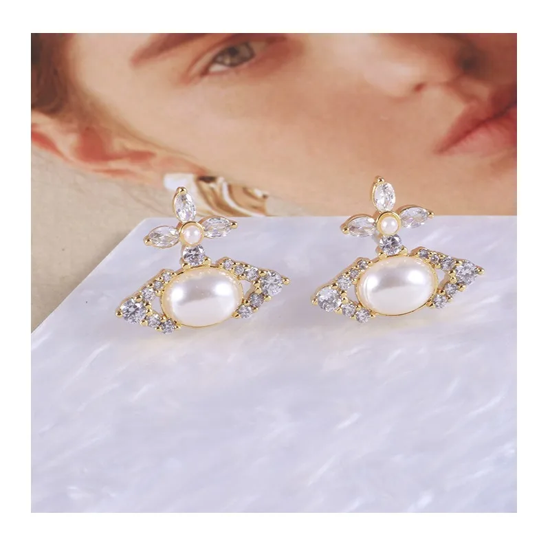 

Jewelry Shine Diamond Cross Flower Three-dimensional Planet Pearl Temperament Fashion Stud Earrings Earrings