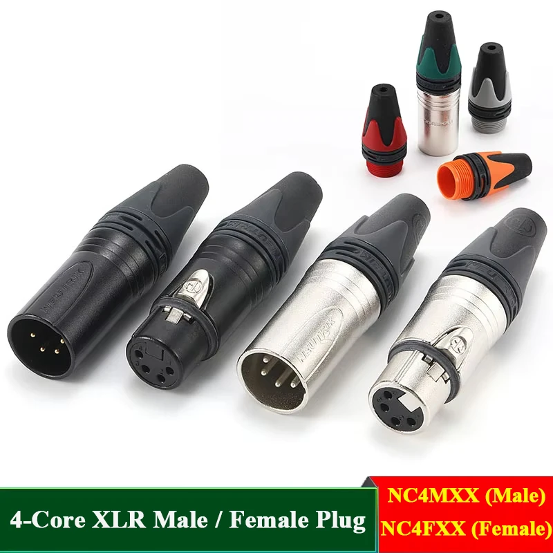 NC4MXX 4-Core XLR Male/Female Plug with Color Coding Rings for DIY Audio Cable - Multiple Colors & Plating Options