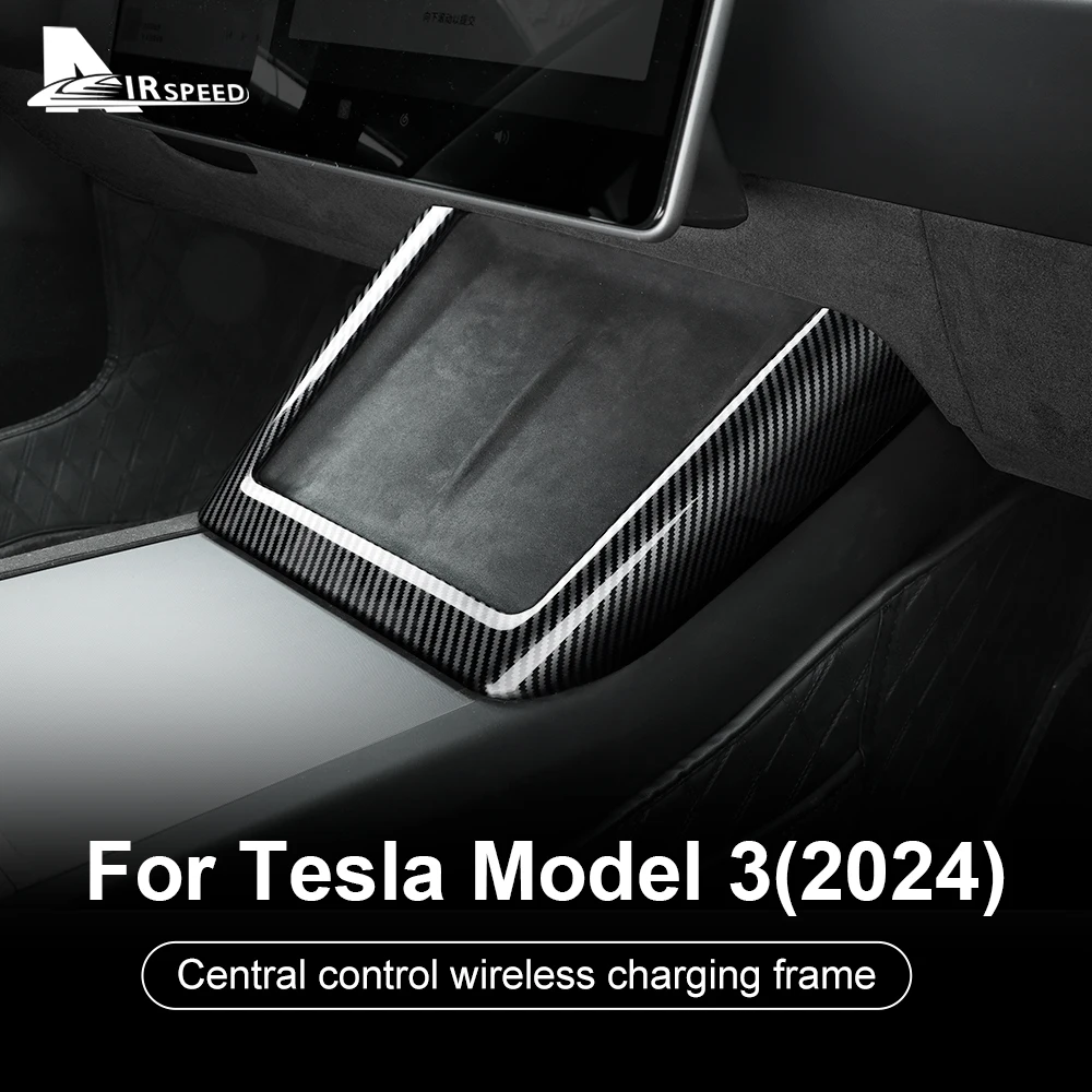 ABS Carbon Fiber Wireless Charging Frame Protect Trim Cover For Tesla Model 3 Highland 2024 New Model3 Car Interior Accessories