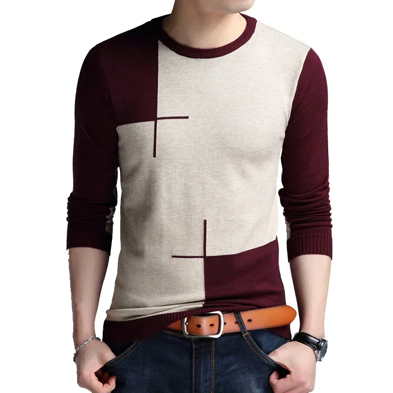 

Men Brand Sweater Spring Autumn Men's Long-sleeved Sweate O-neck Edited Knit Shirt Thin Hit Color Slim Sweaters Men