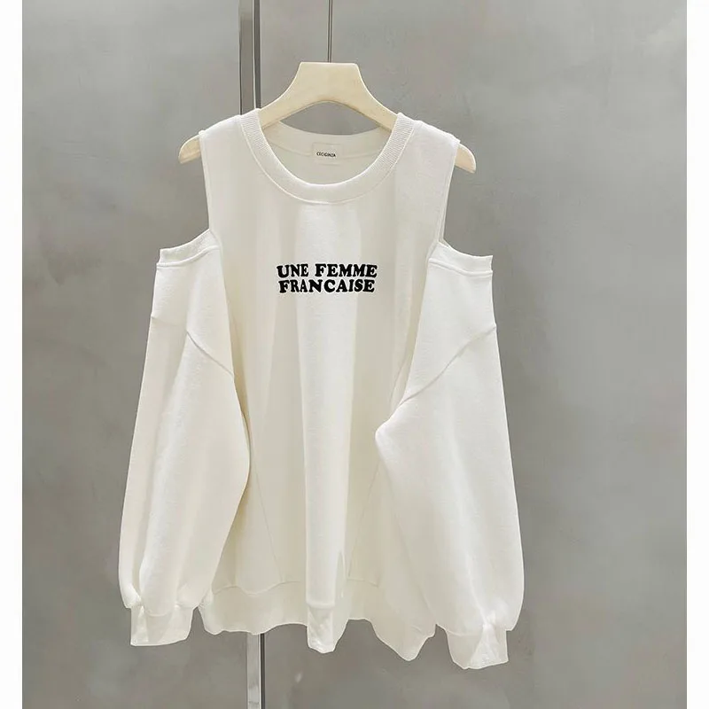 New Spring and Autumn Fashion Design Sense Splice Off Shoulder Round Neck Loose and Slim, Fashionable Women\'s Casual Sweater