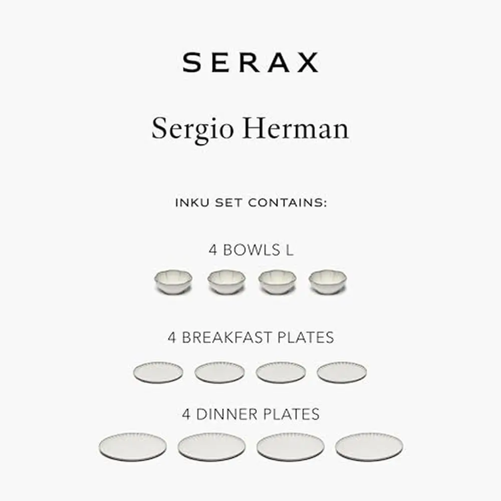 12-Piece Inku Tableware Set by Sergio Herman Stoneware Dinner Set 4 White Plates Pasta Bowls Dishwasher Safe Kitchen Essentials