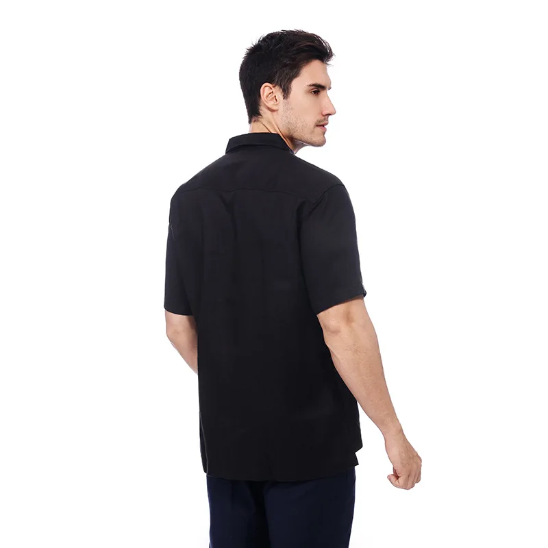 Camisas de linho de manga curta masculina, camisa de botão, tops soltos respiráveis, patchwork casual de negócios, nova moda verão, 2024