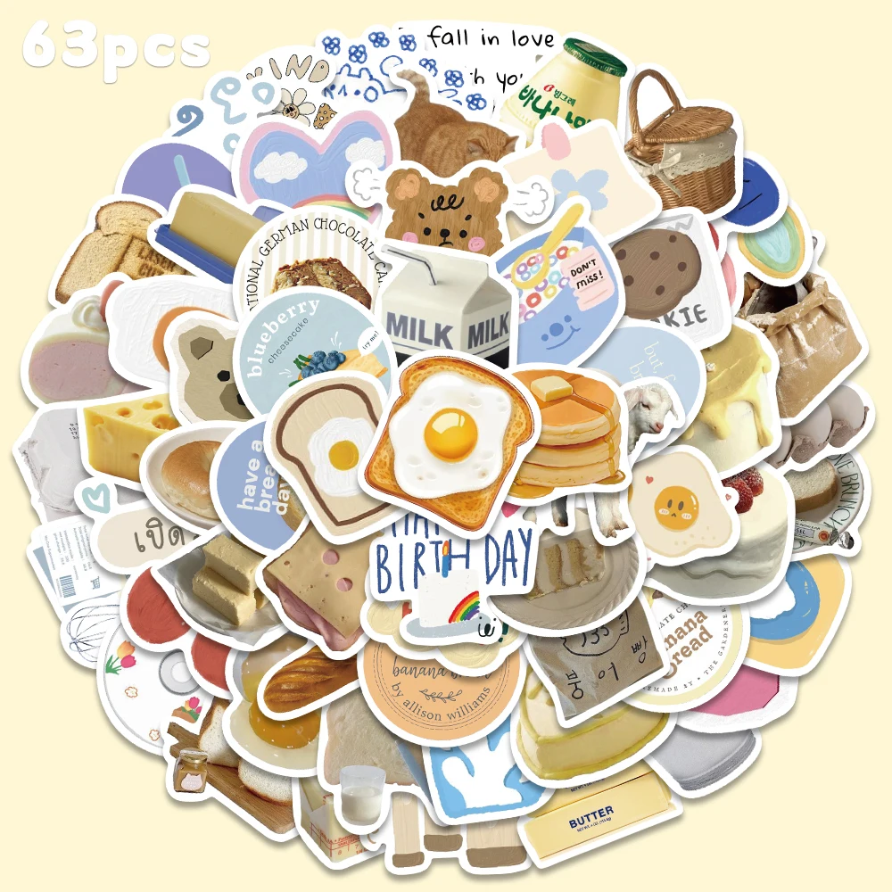 63 stücke Buttered Brot Aufkleber Cartoon Mode Aufkleber Für Telefon Gepäck DIY Sammelalbum Gitarre Skateboard Dekoration Aufkleber