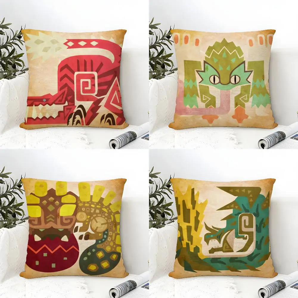 Game M-Monster H-Hunter Cushion Cover Natural Linen Organic Fabric Double-Sided Printing Breathable Perfect Gift For Decor