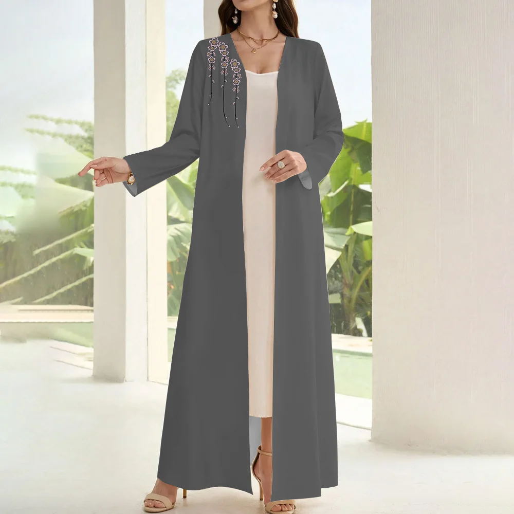 Demure Muslim Islam Abaya Women Floral Printed Long sleeve Two-piece Cardigan Kimono Abaya Saudi Clothes Arabia Dubai Kaftan