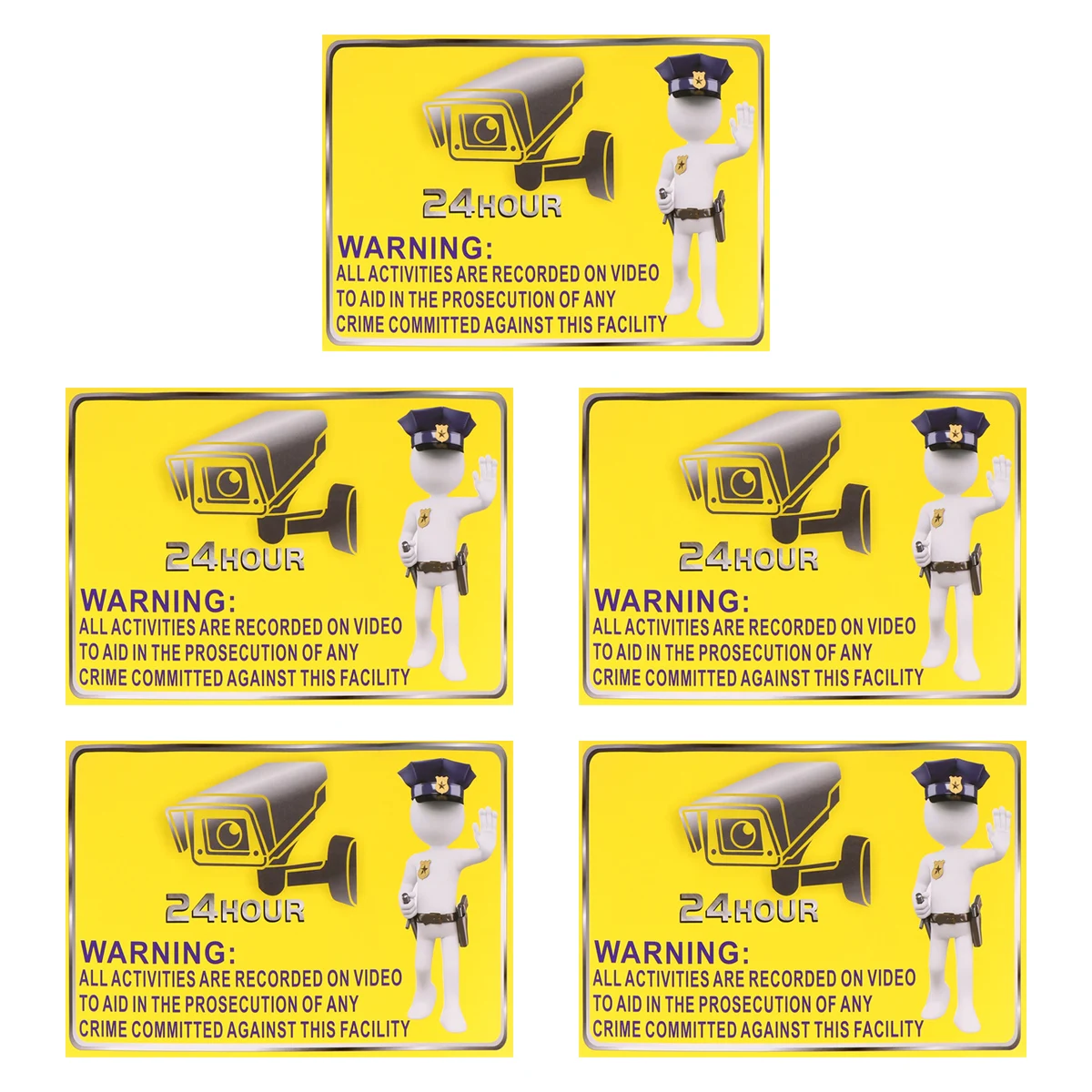 

5pcs 24 Hour Monitor Sticker Warning Sign Self Adhesive Car Wall Metal Plastic Traffic Safety
