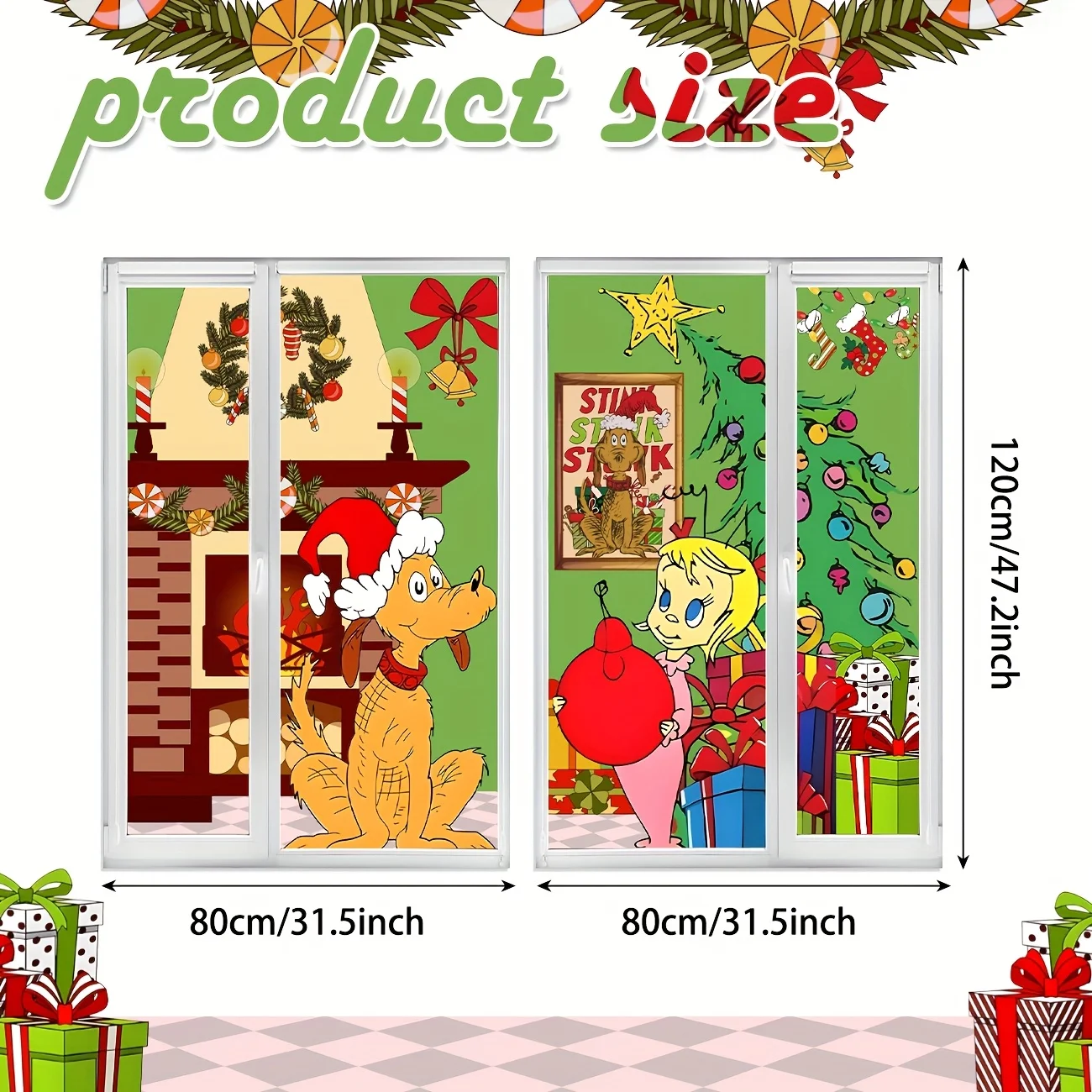 زينة عيد الميلاد لافتة حفلات نافذة عيد الميلاد صورة ظلية الديكور فتاة الكلب غطاء نافذة عيد الميلاد نافذة ملصق ل Indo