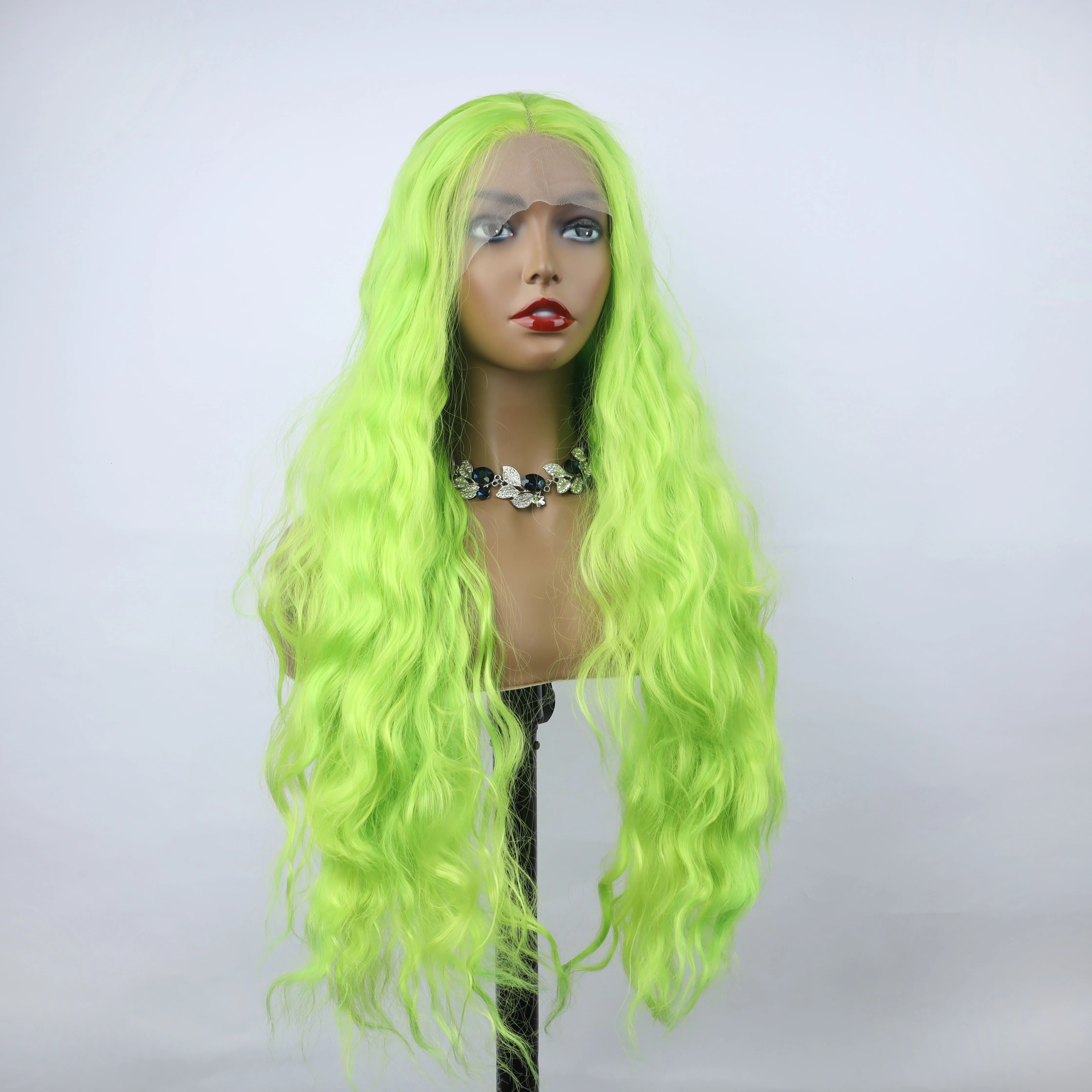 oley Fashion Curly Wig Synthetic Lace Front Wigs Green Female Lace Wig 13X3 For Black Women Cosplay Hair Daily Use