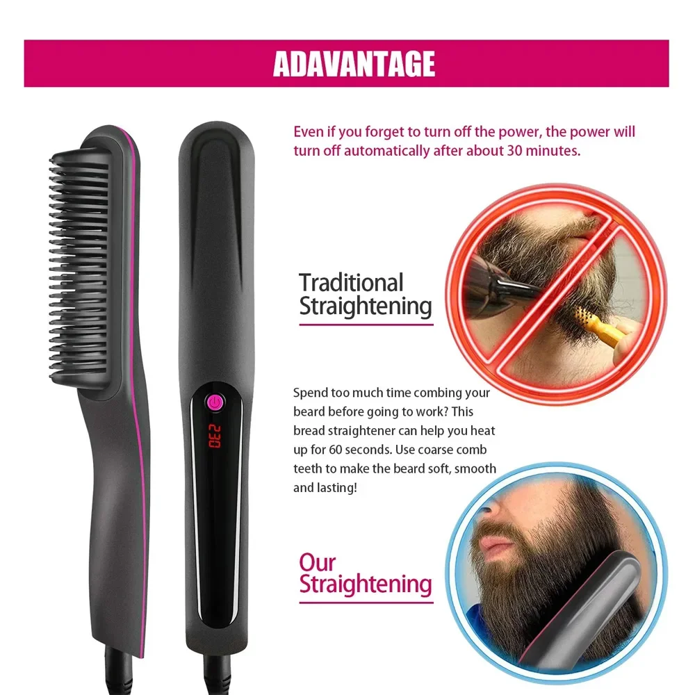 Multifunctional Hair Straightener Brush Negative Ion Anti-Scalding Styling Tool Fast Heating Straightening Brush Hot Comb