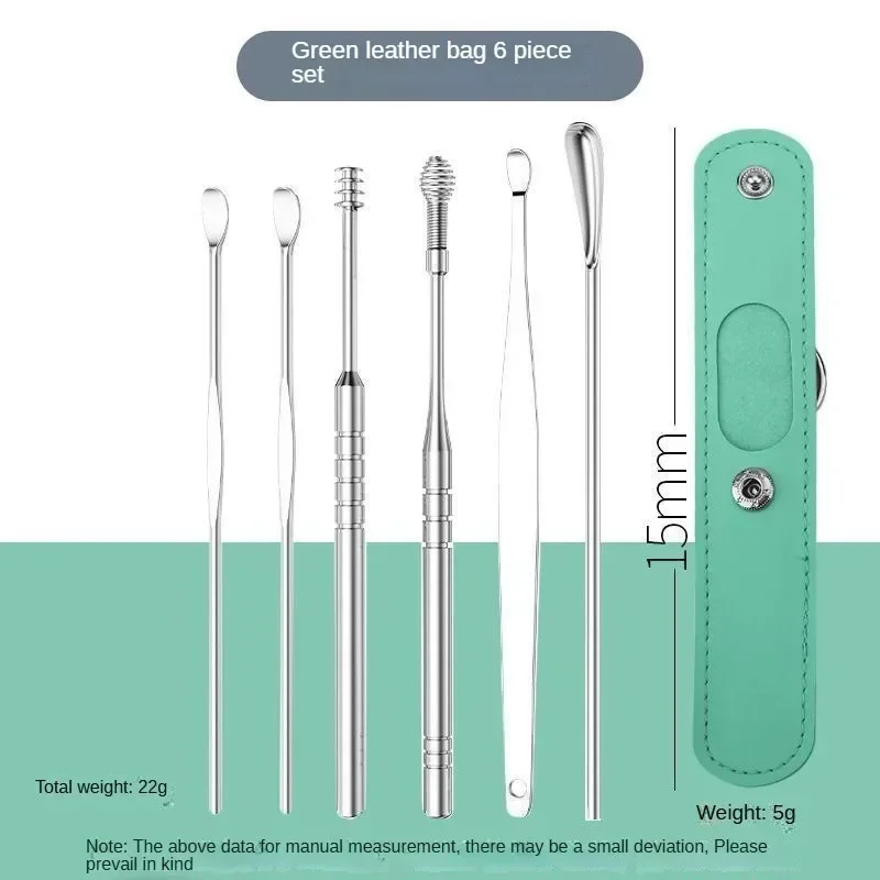 6 Pcs Ear Pick Ear Wax Removal Kit, Ear Cleansing Tool Set, Ear Curette Cleaner, 360° Spiral Design Ear Canal Cleaner Stainless